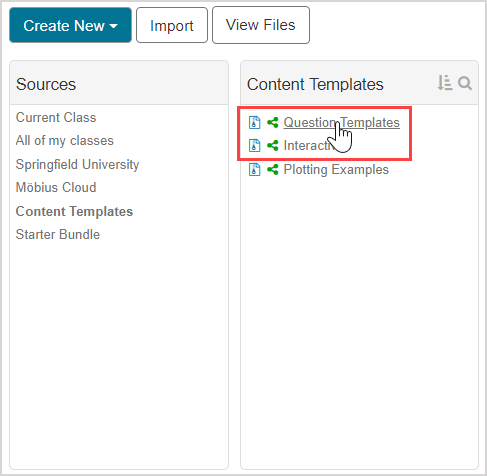 Under the Content Templates pane, click to choose from the list of types.